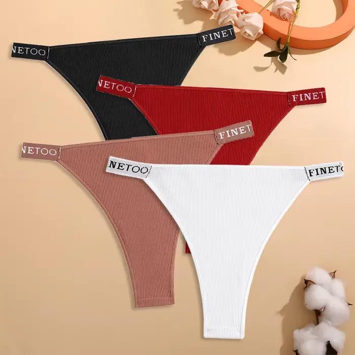 4 pièces coton culotte brésilienne femmes taille basse sous-vêtement bikini sexy respirant extensibl