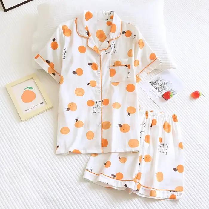 Pyjama court simple japonais pour femmes, 100% coton, manches courtes, ensemble pour dames, vêtement
