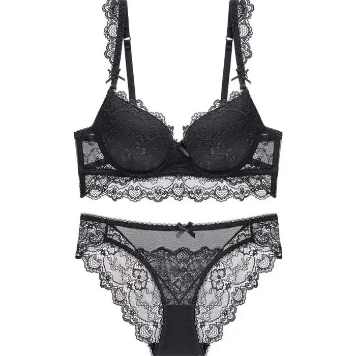 Ensemble de lingerie sexy en dentelle brodée pour femme, soutien-gorge push-up, sous-vêtements rouge