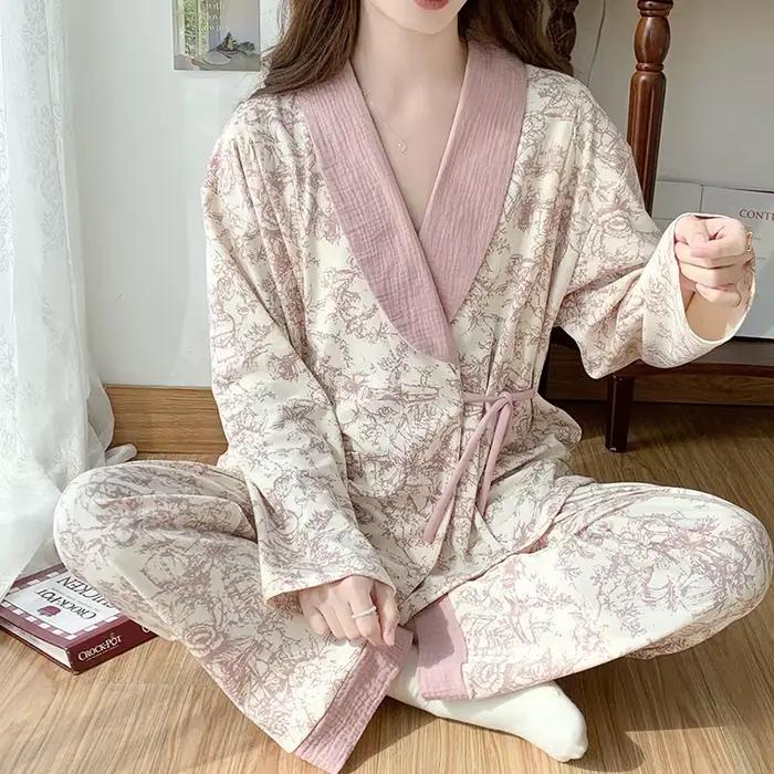 Nuisette en pur coton pour femmes enceintes, vêtements d'allaitement, vêtements de nuit d'automne, p