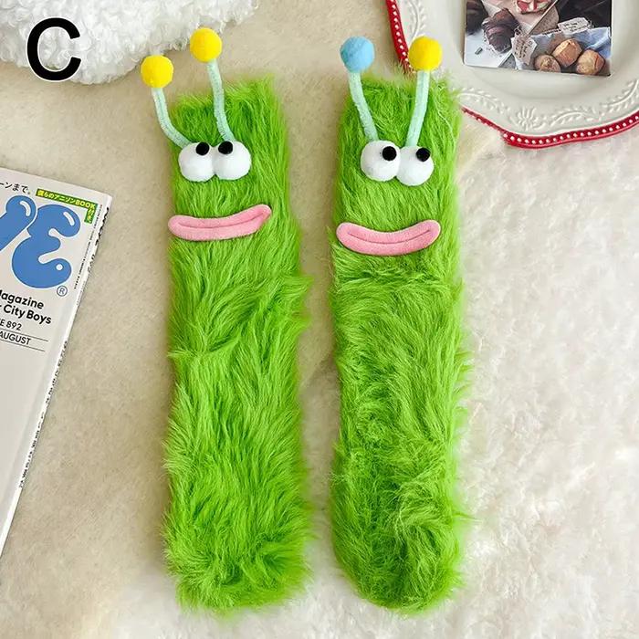 Femmes automne hiver chaussettes mignon mi-tube moelleux sol sommeil drôle velouté chaud épais heure