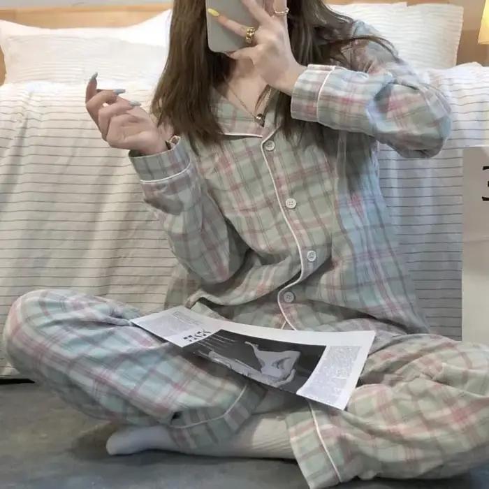 Pyjamas femme automne et hiver à manches longues doux vêtements de nuit Homewear deux pièces ensembl