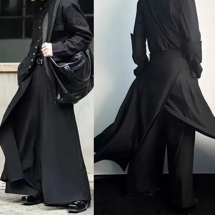 Jupe-culotte gothique superposée Y2K Double couche, jupe-culotte foncée plissée, jambes larges, Desi