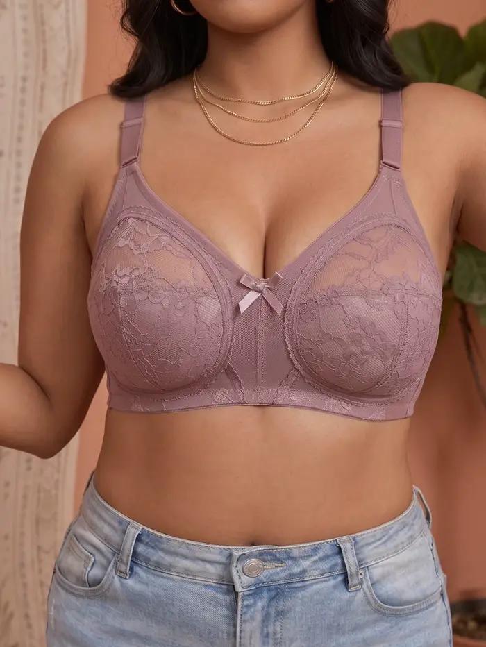 Soutien-gorge sans armatures en dentelle et maille pour femmes grandes tailles, couvrant entièrement