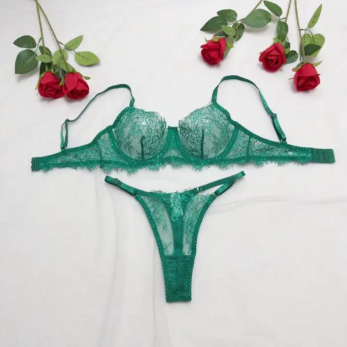 Ensemble de lingerie femme marron en dentelle à cils, soutien-gorge transparent à armatures douces a