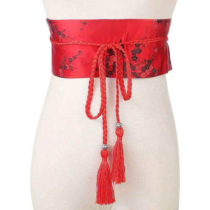 Ceinture à nœud papillon pour femme, corset large japonais, ceinture en satin, ceinture vintage, imp