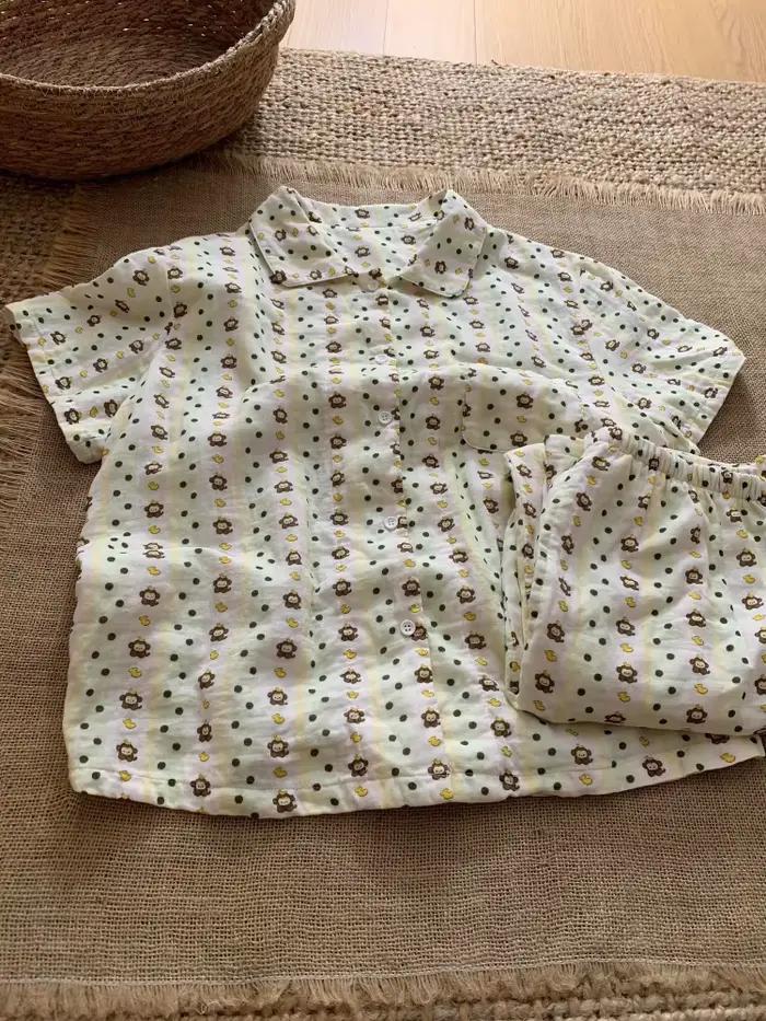 Pyjama pour femmes avec imprimé singe mignon, nouveau ensemble d'été à manches courtes et short, vêt