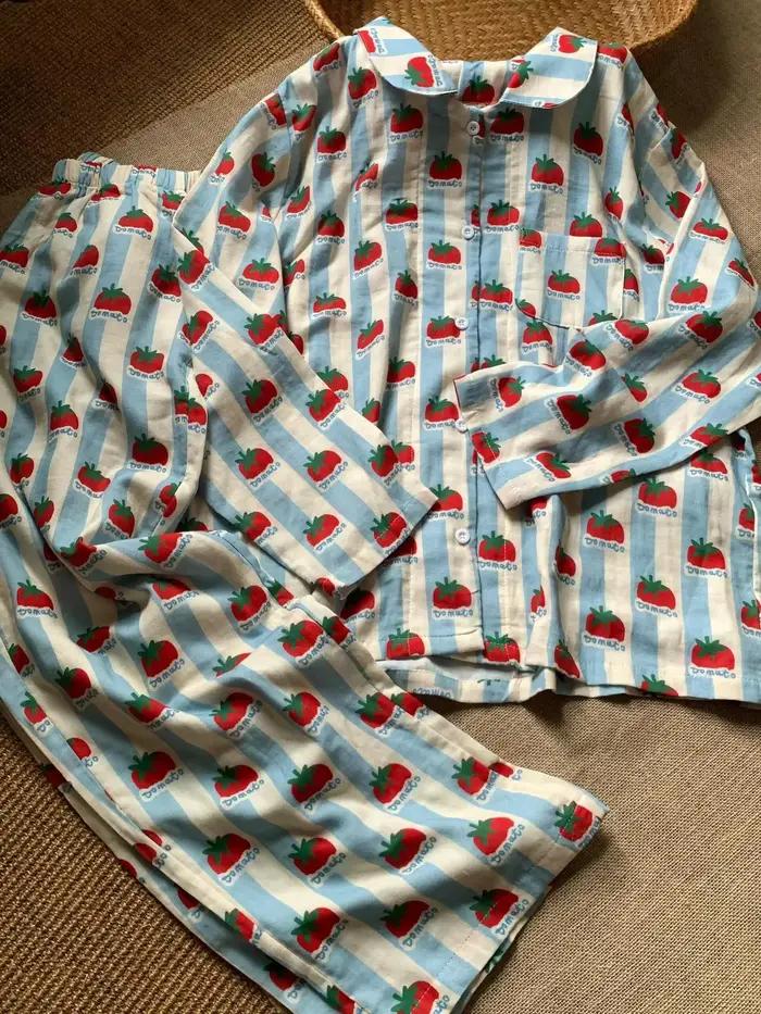 Doux mignon dessin animé 2 pièces Pyjamas ensemble printemps automne nouveau coton Pijamas costume f