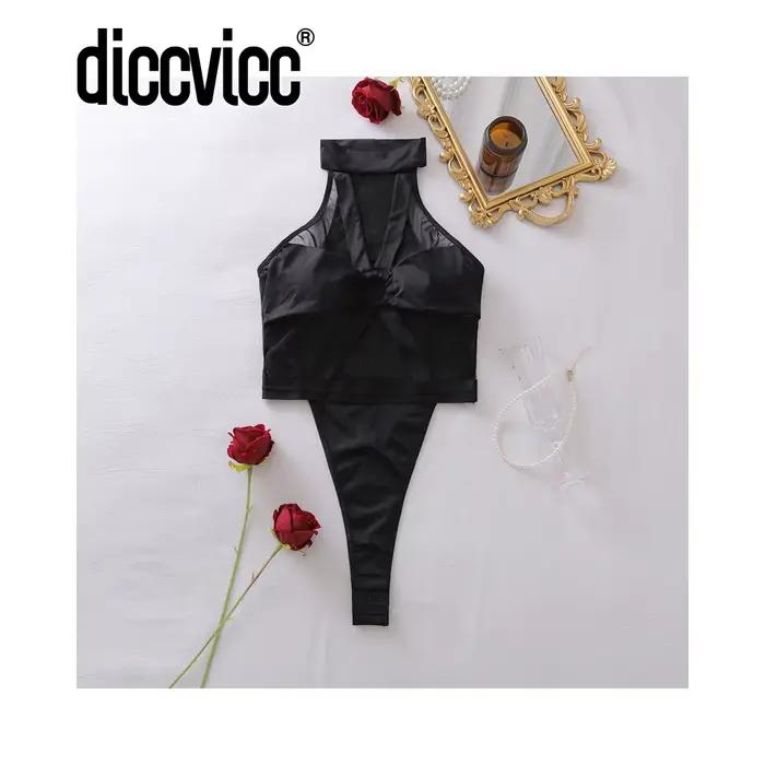 Diccvicc Bodies Combinaison Femme Halter en Maille Transparente, Lingerie Sexy, Robe de Nuit Érotiqu