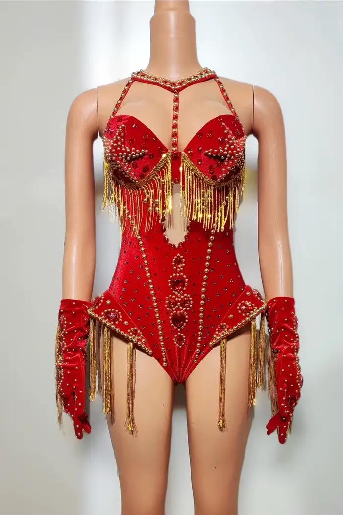 Ensemble 4 pièces haut de gamme avec strass pour femmes, tenue de Club, Cowboy, spectacle de fête, c