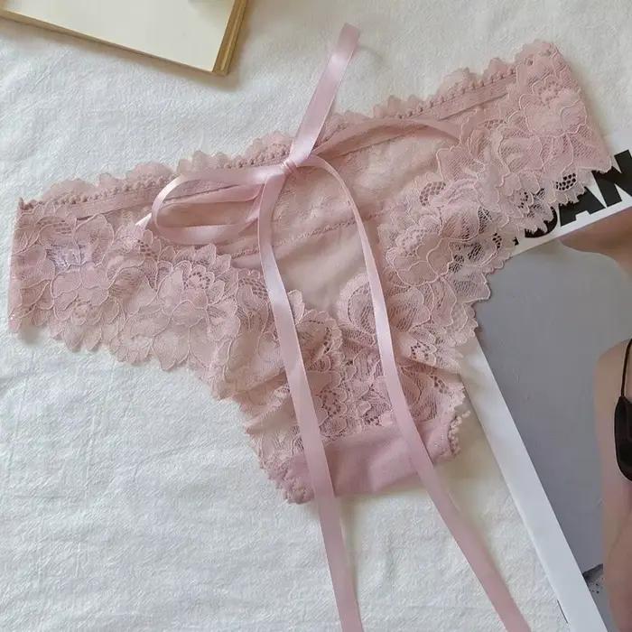 Culottes en dentelle à nœud et fleurs, sans couture, taille basse, en maille transparente, avec lace