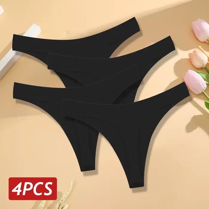 4 pièces/ensemble femmes coton culottes sans couture taille basse tongs taille en V couleur unie sou
