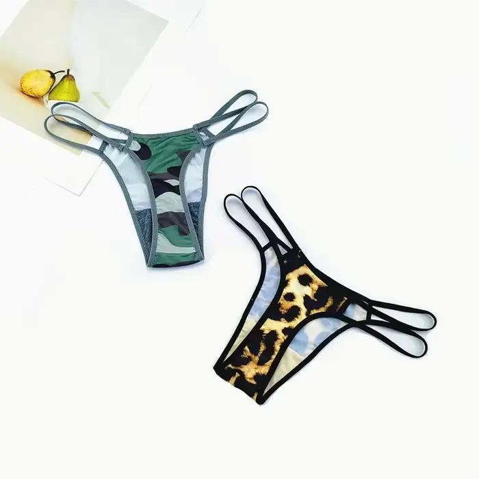 CamSolomon-String léopard pour femme, sous-vêtement sexy, taille basse, bretelles fines, nylon sans 