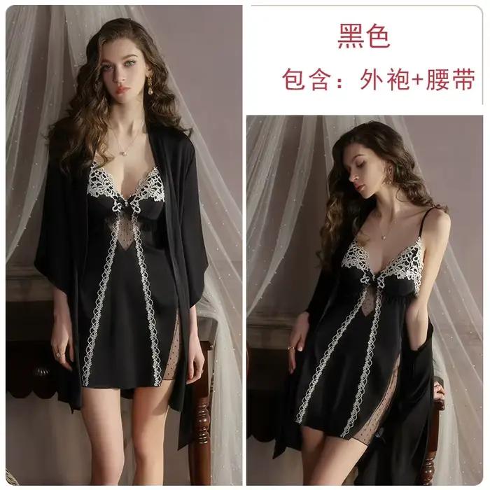 Tentation dentelle chemise de nuit Sexy femme nuisette & robe ensemble vêtements de détente Lingerie