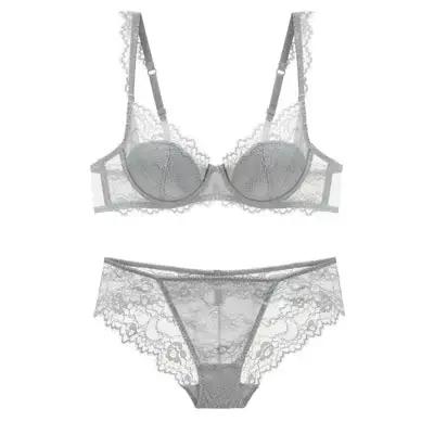 Soutien-gorge et culotte en dentelle, sexy, décolleté en v, coupe en coton, transparent, push up, so
