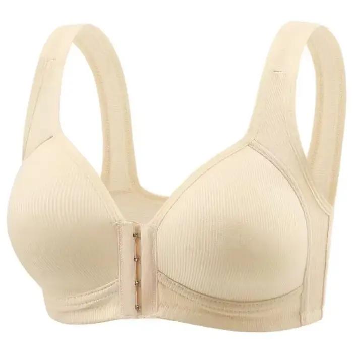 Soutien-gorge pour femmes, fermeture frontale sans fil, couleur unie, couverture complète, bonnets f