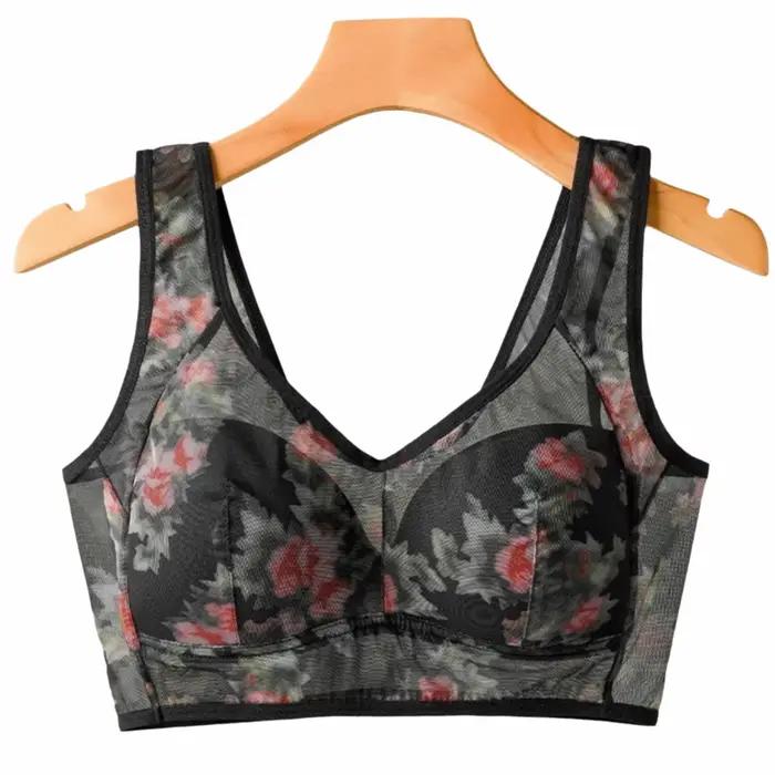 Soutien-gorge de nuit push-up en dentelle florale pour femme, sans couture, grande taille, imprimé f