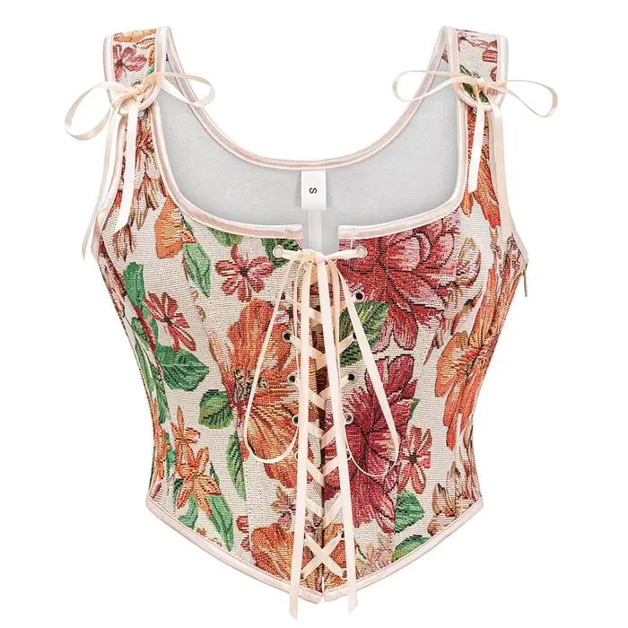Bustier noir à motif floral avec baleines, gilet sexy style steampunk, corset amincissant médiéval p