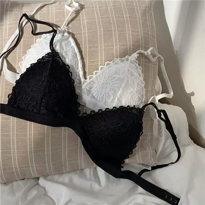 Soutien-gorge Triangle en dentelle française, sans anneau en acier, sans couture, Sexy, coussinet fi