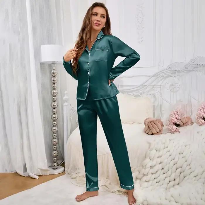 Ensemble pyjama femme vêtements de nuit costume vêtements de détente ensemble Pj Satin manches longu