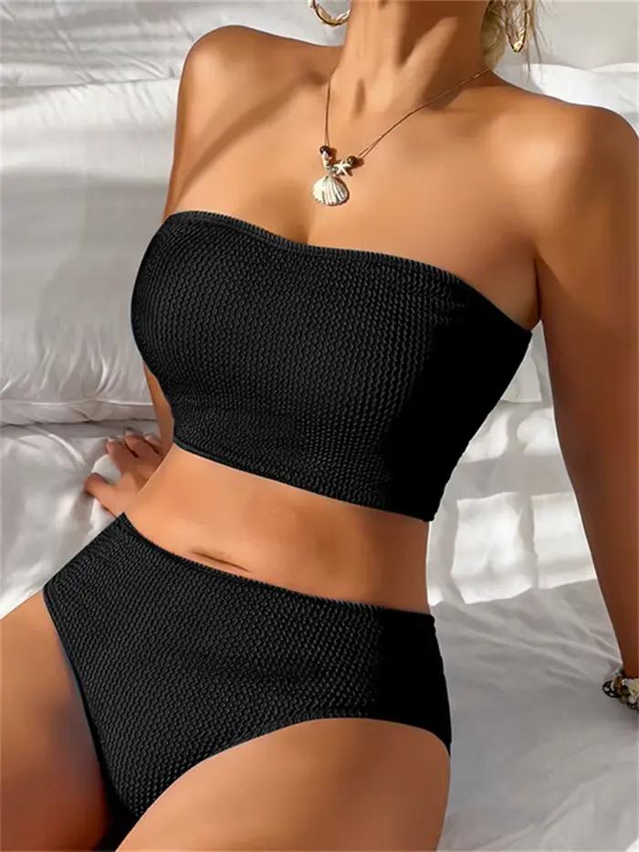 Maillot de bain noir sexy, bandeau, soutien-gorge push up, taille haute, pour femmes, vêtements d'ét