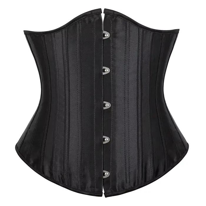 Corset sous le buste noir satiné, 26 ceintures désossées en acier en spirale, cintré à la taille, am