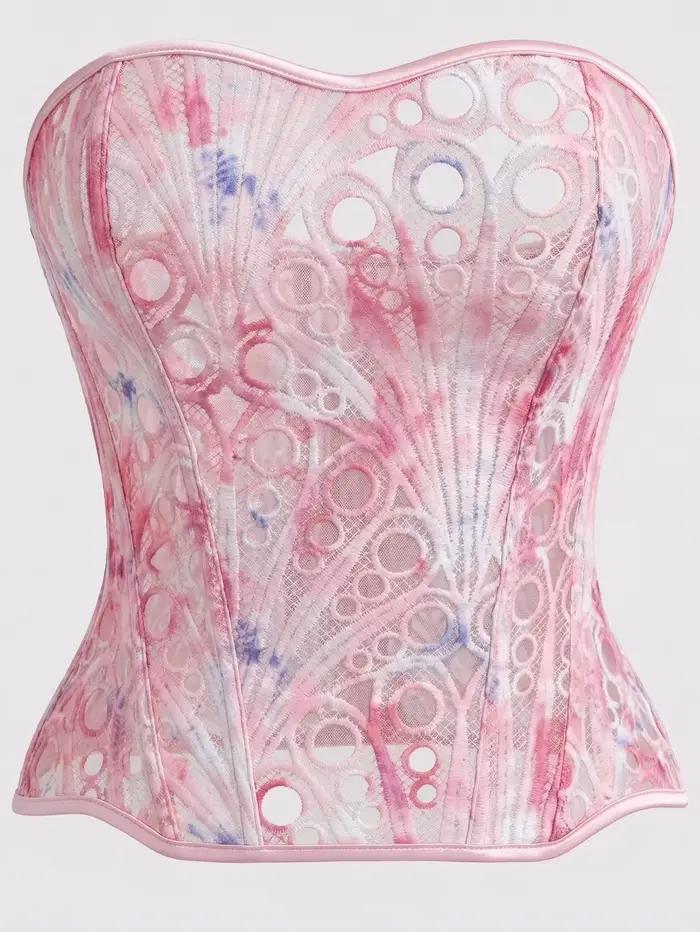 Corset en dentelle imprimé floral pour femme, style gothique, rose, élégant, avec effet ventre plat,