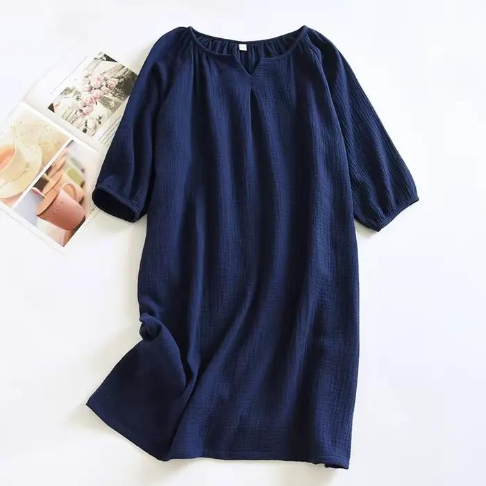Nouvelle chemise de nuit en pur coton à manches mi-longues pour femmes, pyjama en gaze double couche