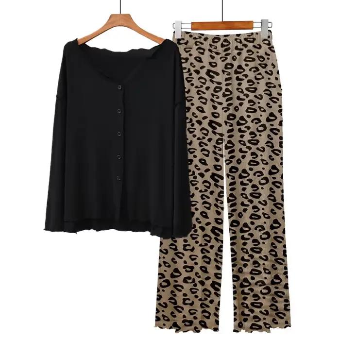 Pyjamas femme offre vêtements de nuit Modal confort femmes maison vêtements imprimé léopard à manche