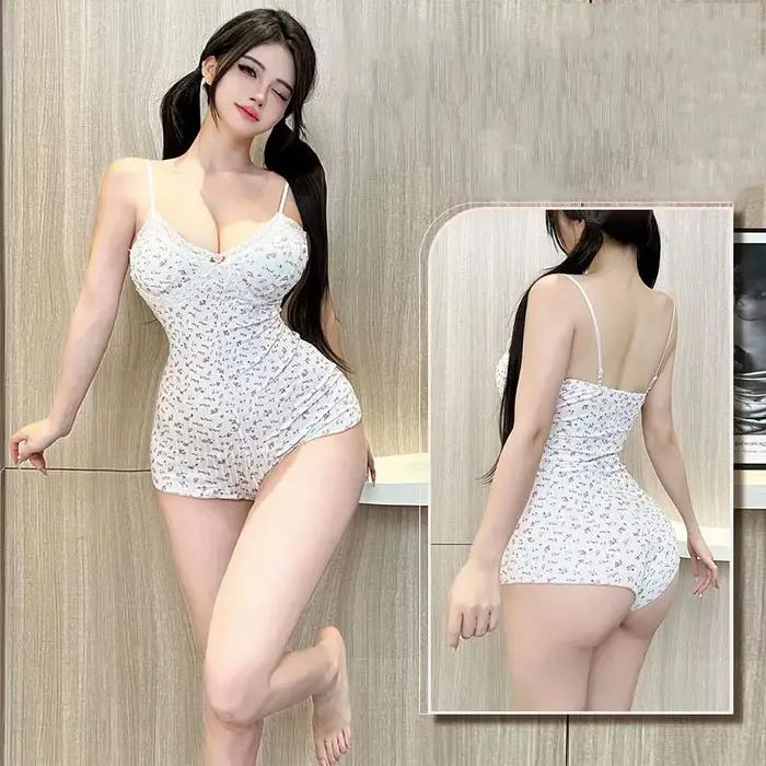 Body sexy pour femme à imprimé floral, avec dentelle, sans manches, coupe ajustée, combinaison d'été