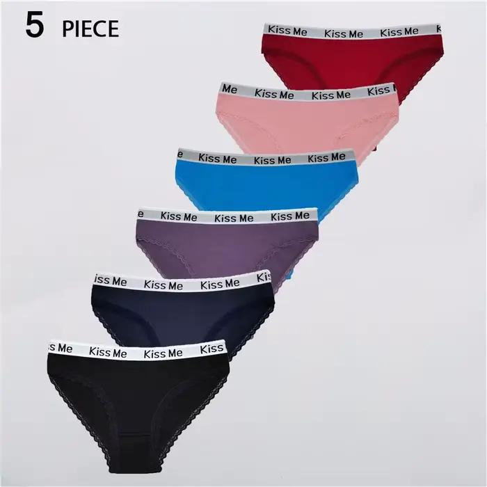 Lot de 5 culottes en coton doux pour femmes, couleur unie, confortables et Sexy, sous-vêtements inti