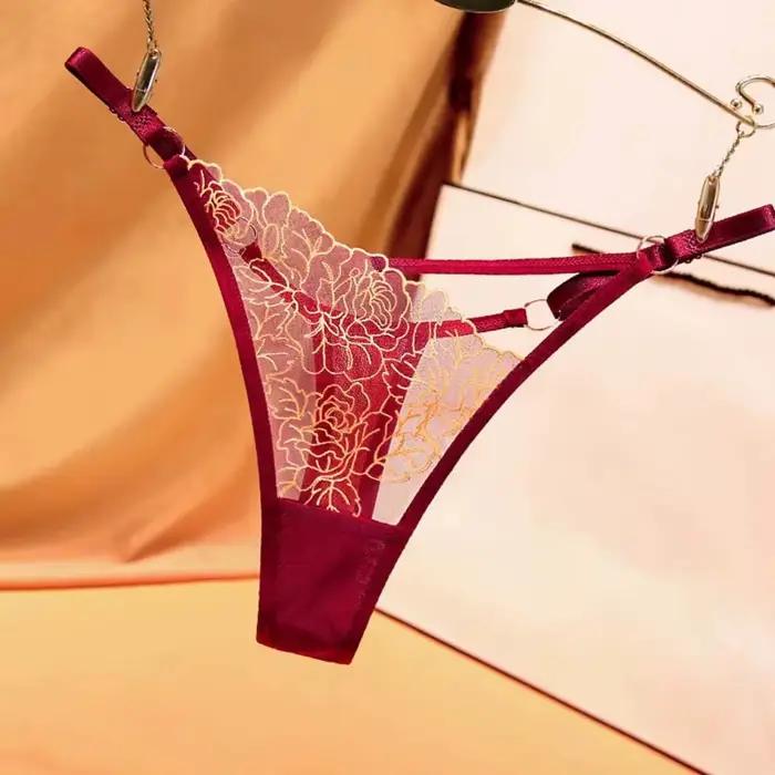 Culotte ajourée à la taille pour femmes, avec broderie exquise, ceinture réglable, culotte en coton,