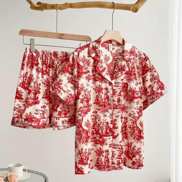 Mode imprimé fleur Pyjama Pour Femme vêtements de nuit été Shorts tenue de nuit vêtements de salon e
