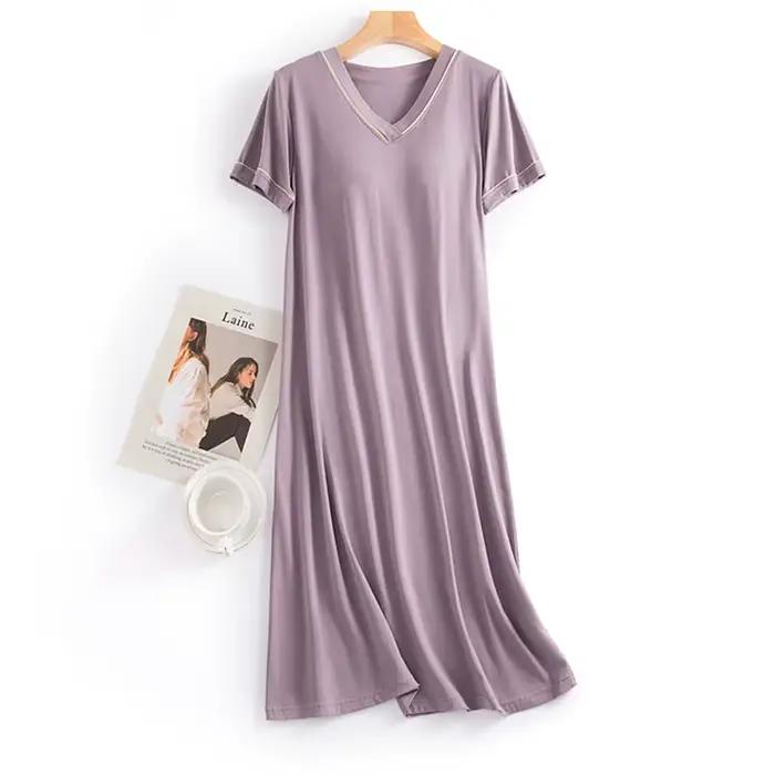 Modal Cotton Soft Night Dress Women Short Sleeve Bra Padded Casual Nightgowns Female Sleepwear For S
