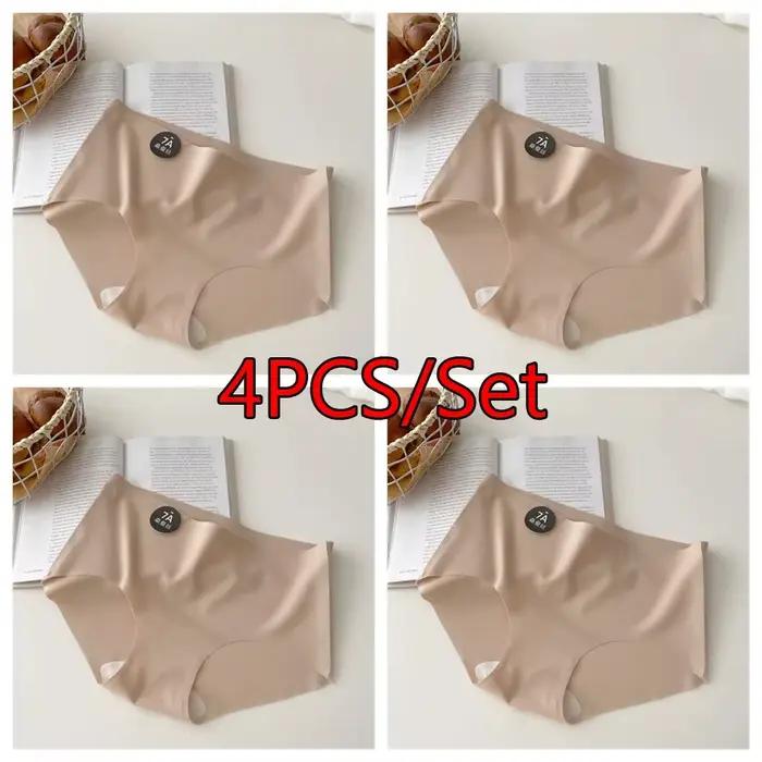 Lot de 4 culottes en soie sans couture pour femmes, sous-vêtements féminins doux, fins et légers, cu
