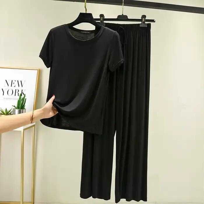 Pyjama en coton modal à manches courtes pour femmes, vêtements d'été minces, pantalons décontractés 
