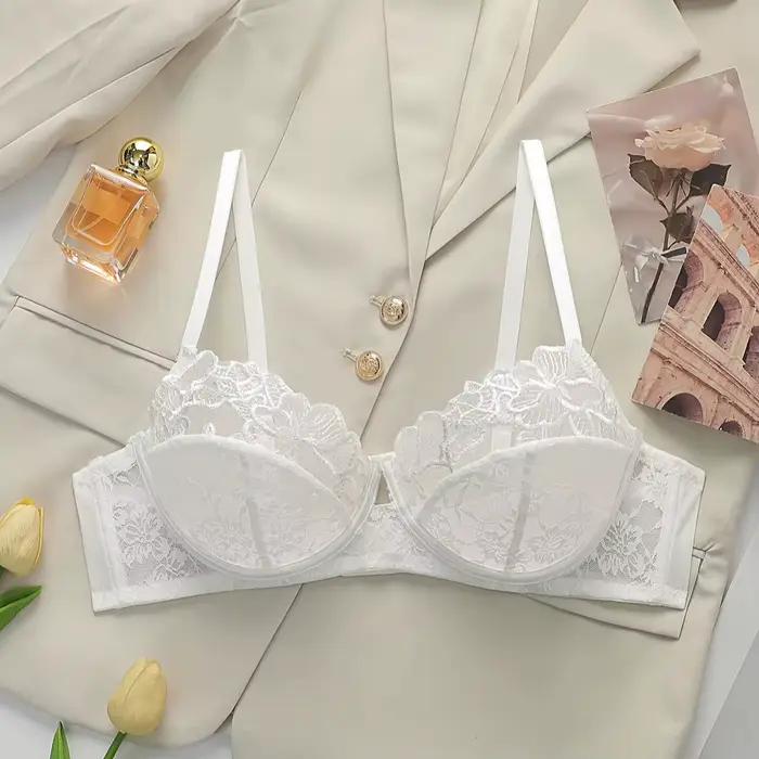Soutien-gorge balconnet blanc en dentelle florale pour femme, avec armatures, demi-bonnet, lingerie 