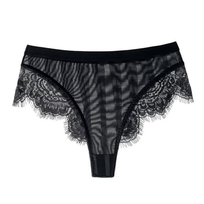 Sous-vêtements Sexy en dentelle, couture, soie glacée, string, taille haute, rouge, amusant, culotte