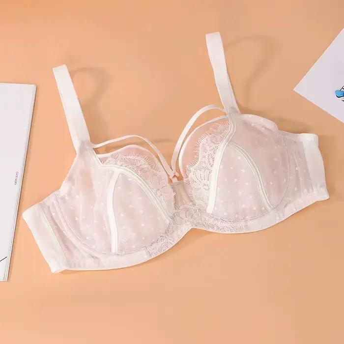 Soutien-gorge Transparent en dentelle, bonnet fin, grande taille, avec bretelles réglables, Push up,