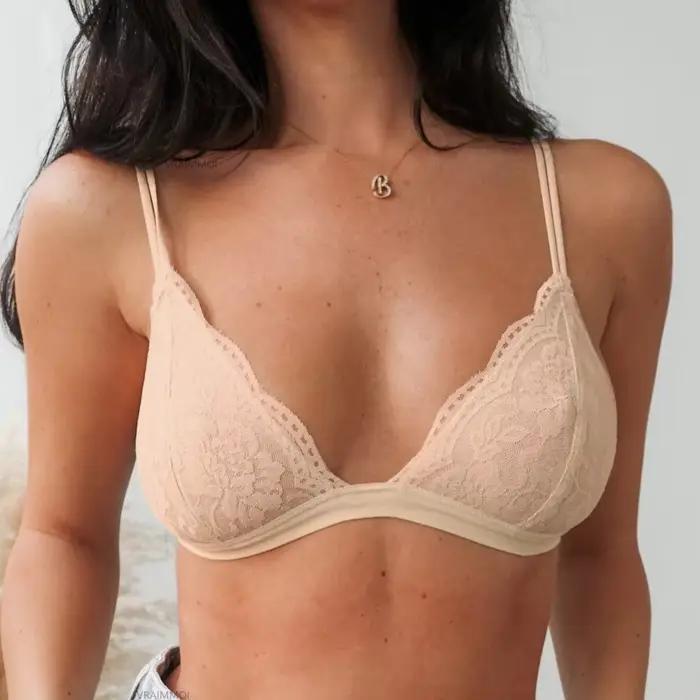 Soutien-gorge Triangle fin en dentelle pour femmes, Lingerie sans fil, sous-vêtements transparents, 