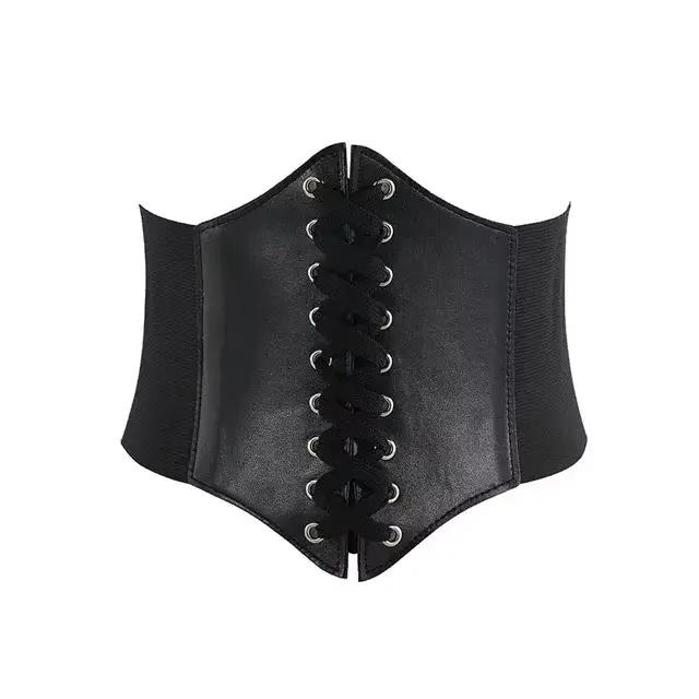 Ceinture Corset gothique en cuir PU pour femmes, à lacets, taille amincissante, Vintage, large, noir