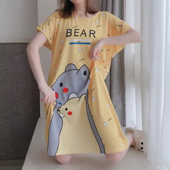 Chemise de nuit à manches courtes pour femmes et filles, chemise de nuit de dessin animé mignon, vêt