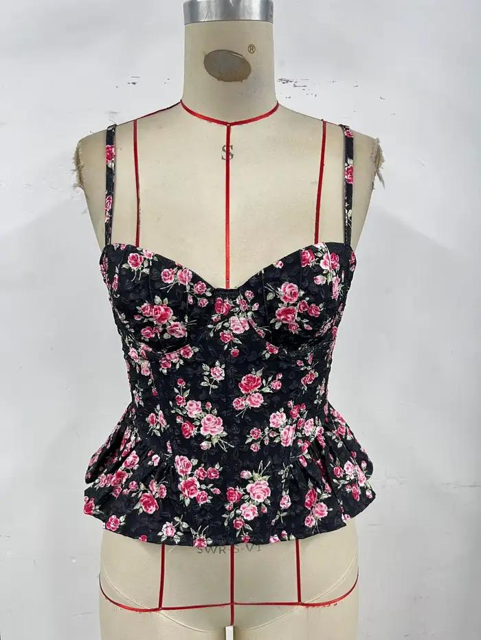 Corset pour femmes, haut court à fleurs, Camisole à lacets, Slim, sans manches, modelant, Lingerie S