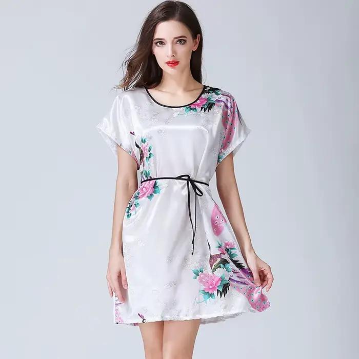 Chemise de nuit sexy en satin à manches courtes pour femmes, sous-vêtements College, chemise de nuit