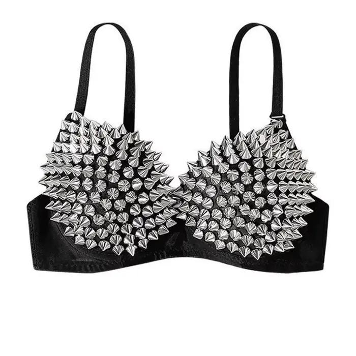 Soutien-gorge push-up à pointes style punk gothique, soutien-gorge à rivets heavy metal pour femme, 