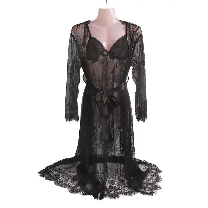 Lingerie en dentelle pour femmes, robe de nuit sexy, vêtements de nuit, ensemble deux pièces, chemis