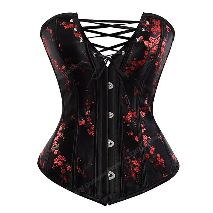 Corset à bretelles pour femmes, motif Floral, Jacquard, noir, gothique, haut, grande taille, à lacet