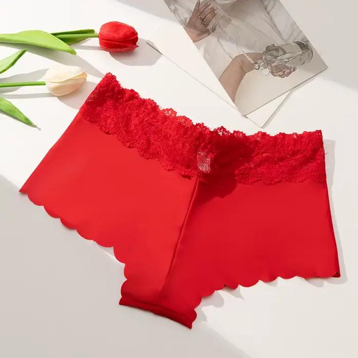 InjSatin-Boxer moulant en dentelle pour femme, sous-vêtement féminin, culotte de sport