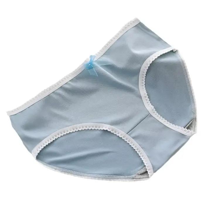 Culottes en coton à taille mi-haute pour femme, motif cœur, avec nœud et dentelle, style doux
