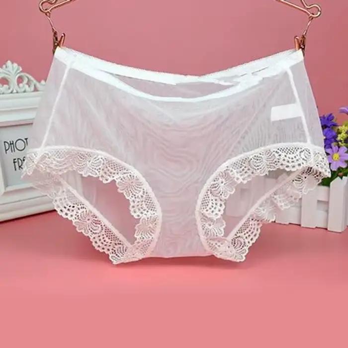 Culotte Sexy en dentelle pour femmes, sous-vêtement Transparent, taille moyenne, grande taille, mail